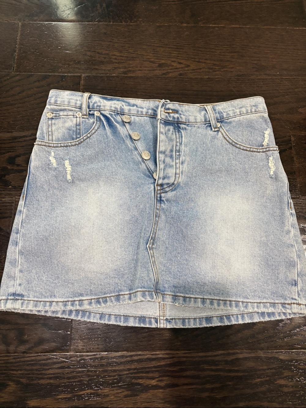 Light Wash Denim Button-Front Mini Skirt